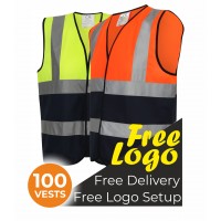 High Vis Vest Two Tone Safety Printed Bundle Deal Vis x100