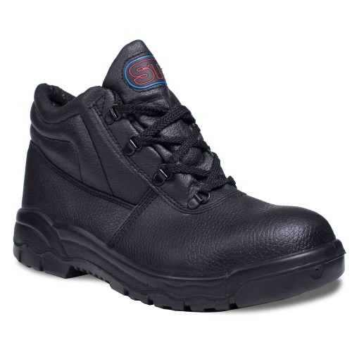Supertouch Chukka Safety Boots - Black waterproof steel toe work boots with slip-resistant sole and cushioned ankle collar