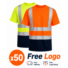 50 Hi Viz Crew Neck Two Tone Short Sleeve T- Shirt Bundle Deal Hi viz Short Sleeve Printed