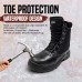 Men's S1P safety boots with steel toe cap, slip-resistant tread, and black action leather for industrial worksites