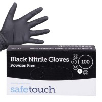 Black Disposable Strong Nitrile Powder Free Gloves Box Of 100 AQL 1.5