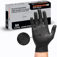 Superguard GB Black Disposable Diamond Grip Heavy Nitrile Tetragrab Gloves Box Of 50 AQL 1.5