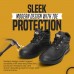 Work boots with energy-absorbing heel support for long shifts