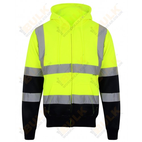High Vis Viz Two Tone Zip Hooded Sweatshirt Reflective Safety Workwear HV314